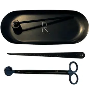 Raye Haus Matte Black Candle Care Kit with Wick Trimmer, Candle Snuffer, Wick Dipper, and Candle Tray