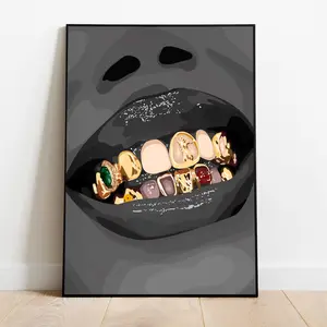 Black Girl Wall Art, Grill, Black Art Print, Black Woman Art, Black Wall Art, Black Art, Glossy Lips, Black Woman Wall Art, Black Girl Art, Room Decor, Unframed