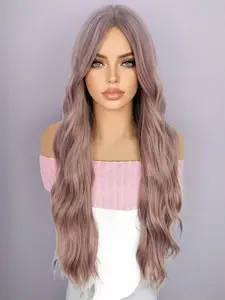 Purple Long Hair 30inch Synthetic Fiber Body Wave With Bang Heat Resistant Beginner Friendly No Glue Wear And Go Wig For Women Daily life parties cosplay Glueless Synthetic Wigs