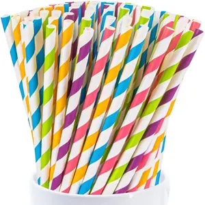 MAQIHAN 100PCS Stripe Drinking Straws - Disposable Straws 7.7 Inch Small Colourful Agave Kraft Paper Straws Bulk for Coffee Milk Juice Cocktial and Suit for Birthday Parties Weddings Picnic.