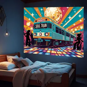 Music Festival Theme Party Backdrop, Retro Disco Element Pattern Backdrop, Party Decoration Supplies for Home, Bar, Party, Banners