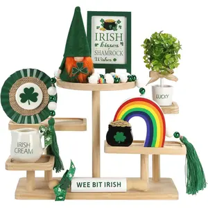 8 PCS St Patrick's Day Tiered Tray Decor Set, Cute Tabletop Saint Patty's Day Décor for Home Shelf Mantel Office Table Coffee Bar Leprechaun Gnome Shamrock Irish Decor