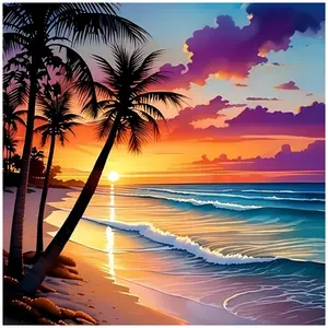 Tropical Beach Sunset with Palm Trees, Multiple sizes available including square and round diamonds. This 5D DIY diamond painting set diamond art embroidery kit handmade furniture decor holiday birthday art personalized gift Diamond Painting Kits