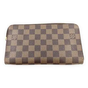 Pre-owned Louis Vuitton Damier Ebene coated canvas Small Leather Goods Zippy Wallet brown checkerboard Very Good S014260414019
