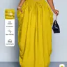Plus Size Women's Summer Casual Breathable Fabric Maxi Long Skirt, Fitted Solid Color with Waist Pockets and Adjustable Drawstring, Daily Commute Style Bottom, All-Season Fashion