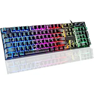 Wired Crack Rainbow Gaming Keyboard, 104 Keys Light Up Mechanical Feeling Computer Keyboard for Windows, Laptop, PC Gamers Office Device, Travel, Easy to Carry on Business Trip,Woking(Black)