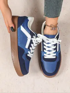 Women's Fashionable Colorblock Lace Up Low Top Sneakers, Casual Comfortable Breathable Sports Shoes, Female All-match Round Toe Shoes for Daily Wear