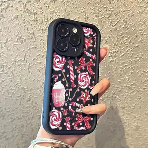 Phone Case: 1pc Christmas Candy Lollipop Bow Phone Case Suitable for Apple iPhone 17 E Air Pro ProMax iPhone16 15 14 Plus 13 12 Mini 11 X XS XR Antidrop Softshell Cartoon Style Cute Can Be Given to Friends
