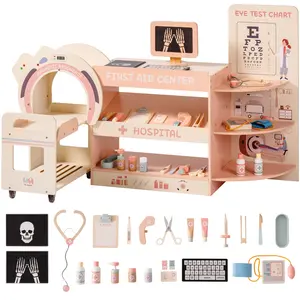 ROBUD Wooden Kids Doctor Kit, Kid Doctor Play Set, Pretend Play Doctor Toys, Medical Center Kit for Toddlers with 23 Fun Accessories, X-Rays, Stethoscope, Ideal Gift for Kids