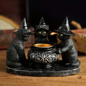 Halloween Witch Cat Sculpture, Statue, Metal & Resin Figurine, Indoor Decoration, Artistic Seasonal Holiday Decor for Home, Unique Gift Idea