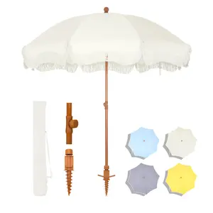 Phivilla 7ft Patio Beach Umbrella with Fringe NO Base, UPF 50+ Canopy, 8 High Wind Proof Fiberglass Ribs, Fully Assembled, Carry Bag Available Outdoor Aesthetic Round, SummerVibes