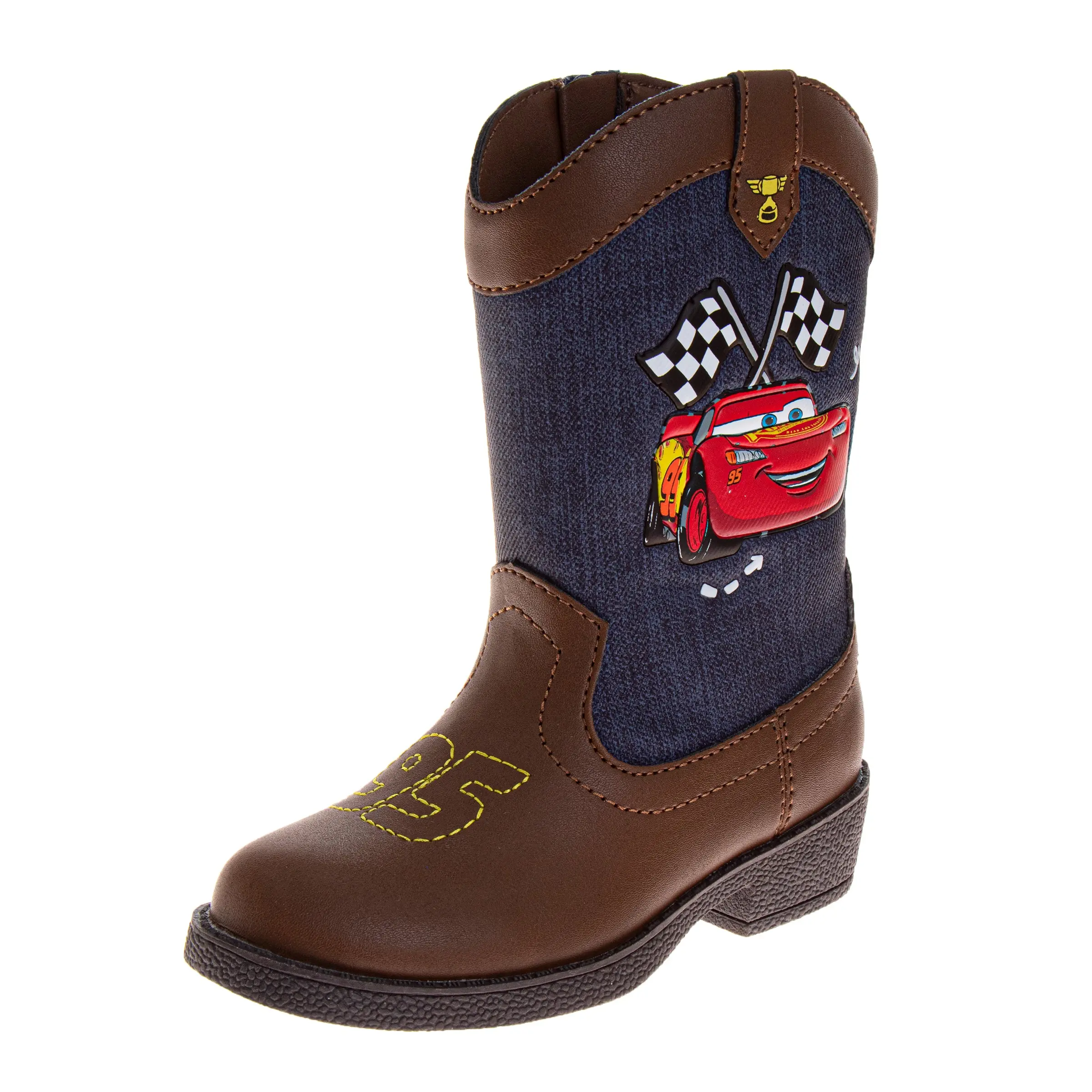 Josmo Cars Cowboy Boots for Toddler & Little Kids, Western Denim Style with Lightning McQueen & Easy Side Zip for a Fun Rodeo Outfit, Rodeo Outfit Inspo, Western Elegance, Synthetic, Adventures, Boys, Calf-High