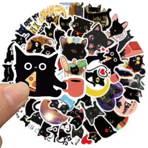 50PCS Funny Black Cat Stickers Random Sets Kitten Meme Vinyl Waterproof Decals for Kindle Laptop Hydro Flask Phone Case Art Gifts for Cat Lovers High Quality Assorted Animal Sticker Pack