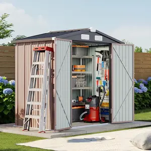 Aoxun Galvanized Steel Outdoor Storage Shed Enclosure Garden Building, 6x4 FT/10x8 FT/10x12 FT Rustproof Heavy-Duty Metal Unit with Base, Lockable Double Doors for Backyard, Patio, Enclosure Garden Buildings