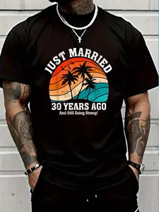 100% Cotton Romantic Matching Couples Vintage 30th Wedding Anniversary T-Shirt Women's Men's Graphic Tee Crew Neck summer vacation Tops