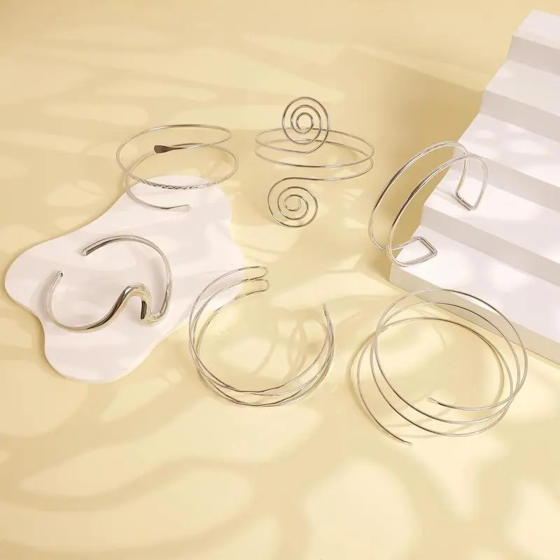 6Pcs Arm Cuff Gold Upper Arm Cuff Bracelet for Women Adjustable Open Cuff Bangle Minimalist Coil Swirl Armlet Armband Jewelry Set 6Pcs Arm Cuff Gold Upper Arm Cuff Bracelet for Women Adjustable Open Cuff Bangle Minimalist Coil Swirl Armlet Armband Jewelry Set