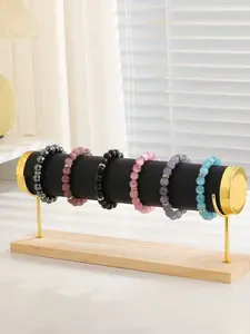 1pc Solid Wood Jewelry Display Rack, Multi-Layer Velvet Bracelet Organizer, Watch and Wristband Stand, Night Market Stall Jewelry Shelf