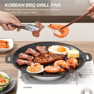 Korean-Style Nonstick Round Grill Pan with Maifan Stone Coating, Portable Gas Stove Compatible, Ideal for Outdoor Camping BBQ,Universal Fry Griddle for Home Cooking,Easy Cleaning Cooking Pan, Nonstick Cookware