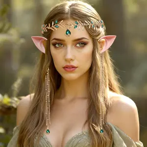 LaVenty Renaissance Elf Costume Gloves Renaissance Headpiece Woodland Fairy Crown Headband Elf Ears Forest Elf Renaissance Halloween Wedding Bridal Shower