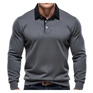 Mens Long Sleeve Polo Sweatshirt Casual Pullover Soft Lightweight Breathable Comfort Fit Collared Top Smart Casual Streetwear Fall Spring Everyday Fashion Shirt for Men
