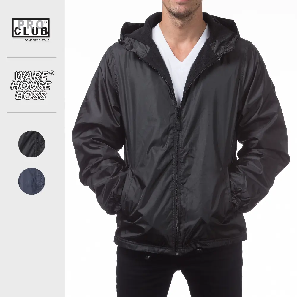 PROCLUB Men's Windbreaker Jacket Fleece Lined Jackets PRO CLUB Hooded Full Zip Jacket Water Resistance Rain Coat Warm Hip Hop Harem Big and Tall