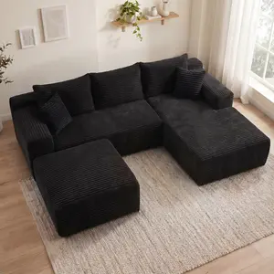 Oversized chaise lounge sofa 105.9-inch cloud sectional sofa with L-shaped chaise and ottoman, fabric sofa for living room and bedroom, modular corduroy cloud velvet sofa, convertible double sofa bed, no assembly required