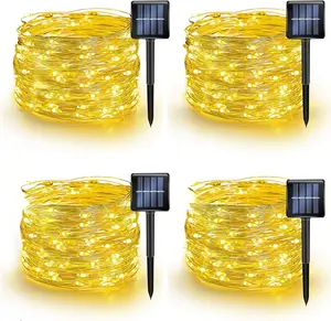 Warm White Solar String Lights Outdoor, Total 160 FT 480 LED Solar Powered Waterproof Fairy Lights 8 Modes Copper Wire Lights for Christmas Party Tree Wedding Yard Decorations, 4 Pack