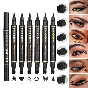 6pcs Dual-Head Star Stamp Eyeliner Pen Set, Long-Lasting Waterproof Heart Smiley Butterfly Stamps, Eye Corner & Tail Decoration
