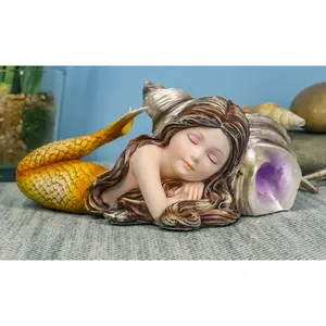 Ebros Under The Sea Young Mermaid Resting by Snail Sconce Shell Figurine