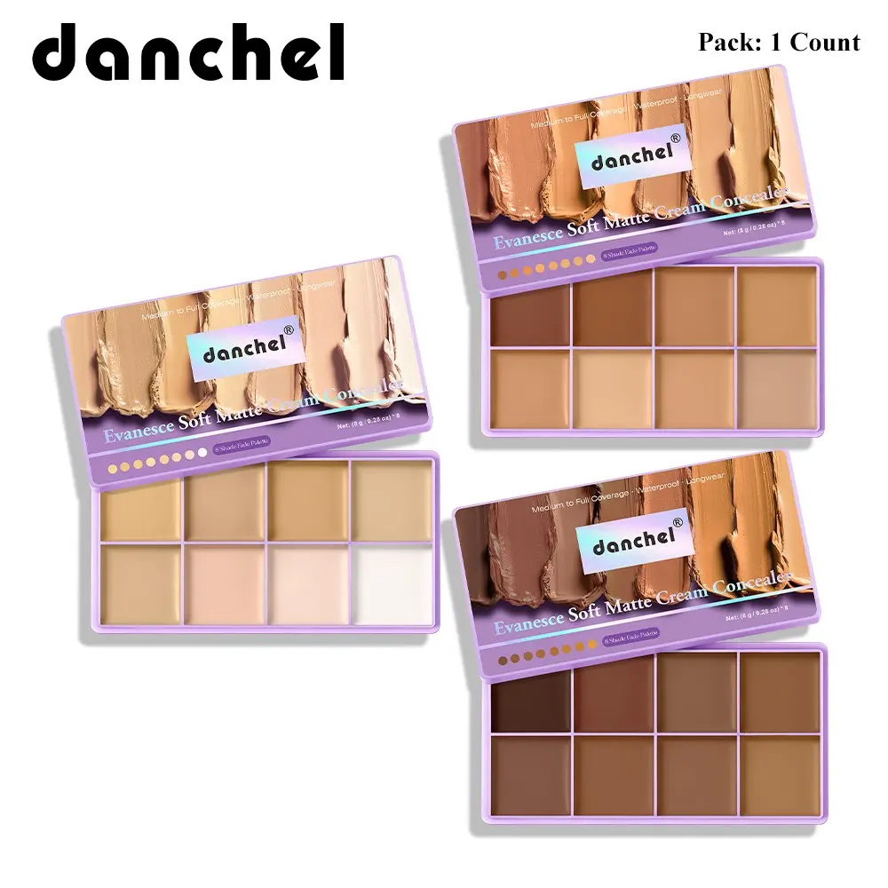 danchel All-in-One 8-Shade Fade Makeup Palette, Makeup Cosmetic Concealer, Full-Face Conceal, Brighten & Contour, Buildable Medium-to-Full Coverage, Soft Matte Finish, Silky Cream Texture, Long-wearing & Non-caking, Suitable for All Skin Tones
