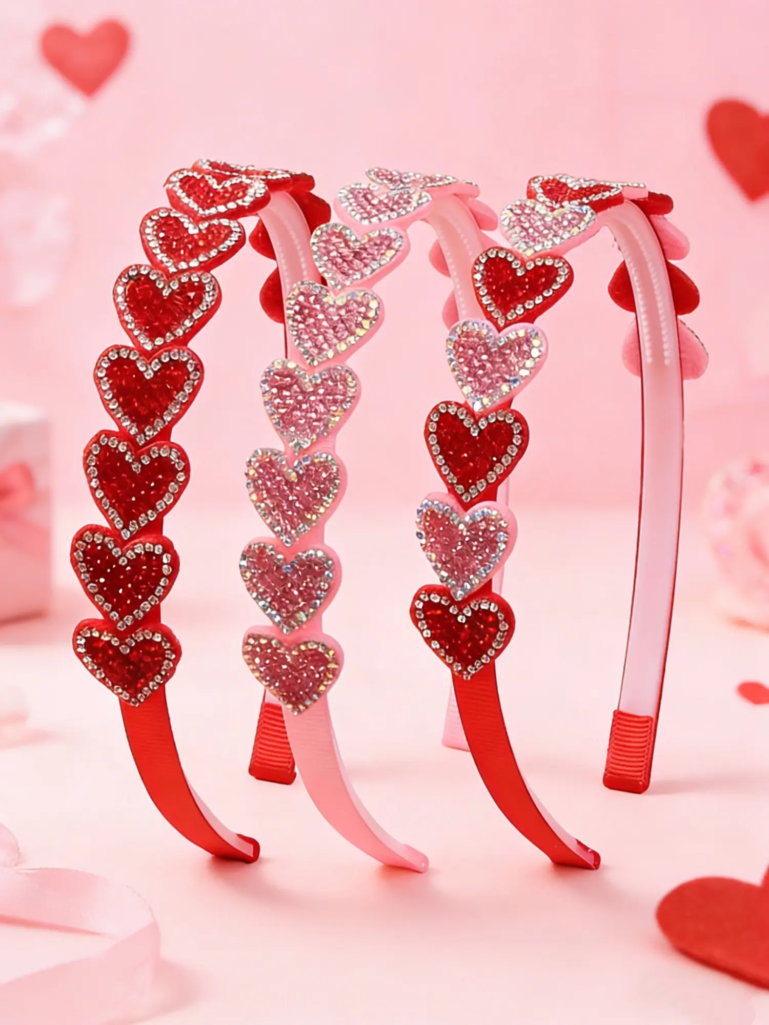 3 Valentine's Day simulation rhinestone heart-shaped headbands, elegant temperament compression headbands, suitable for daily use at holiday gatherings and parties, very suitable for Valentine's Day, perfect hair accessories