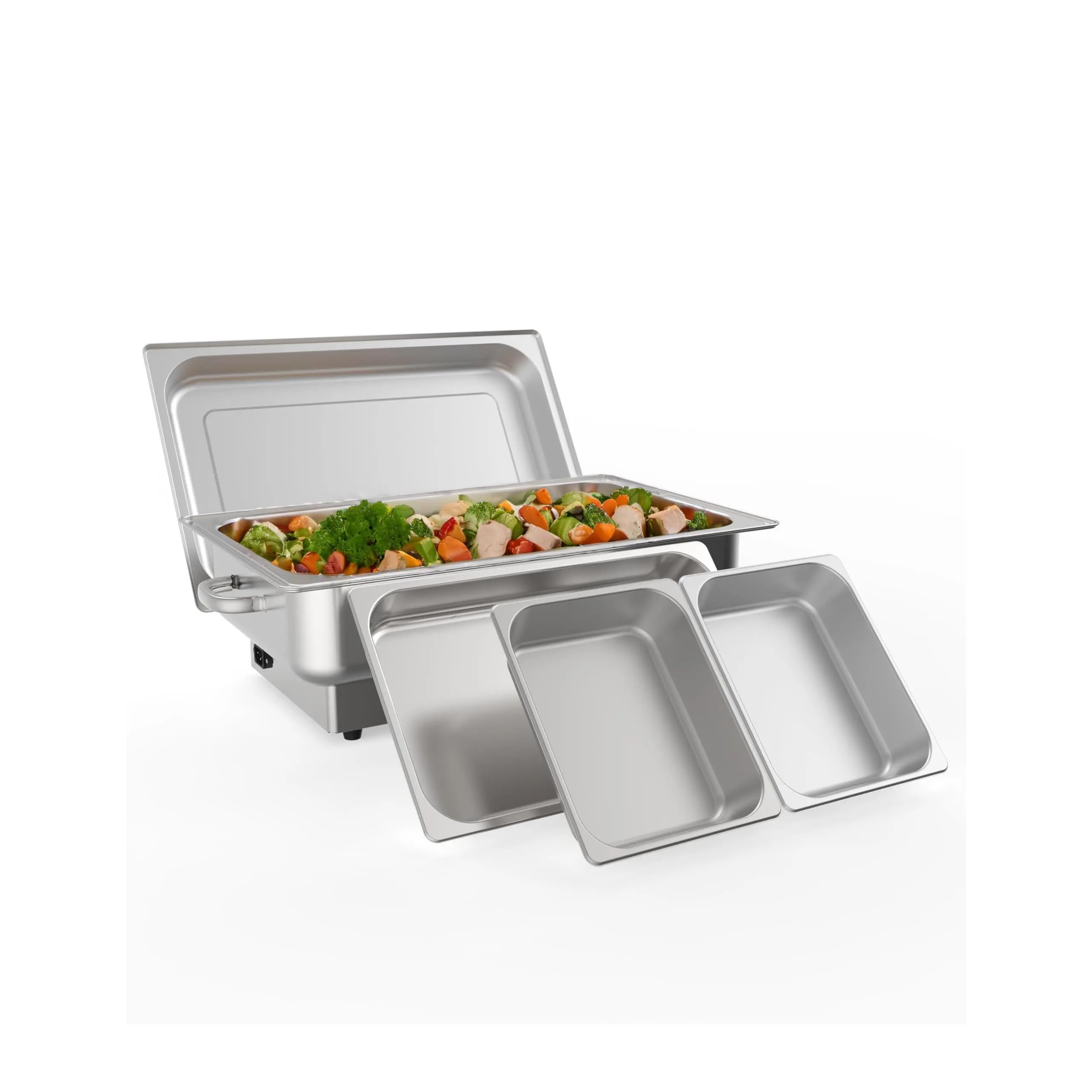 9 QT Large Capacity Food Grade Electric Chafing Dish Buffet Set, Stainless Steel Commercial Food Warmer with 1 Full-Size Pan & 2 Half-Size Pans, Temperature Control Display for Restaurants, Hotels, Wedding Brunches, Lid, Adjustable, 15 Qt Water Pan, Energ