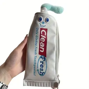 Fun & Quirky Toothpaste-Shaped Makeup Bag & Pencil Case - Cute Polyester Desk Organizer, Perfect Gift for Stationery Lovers