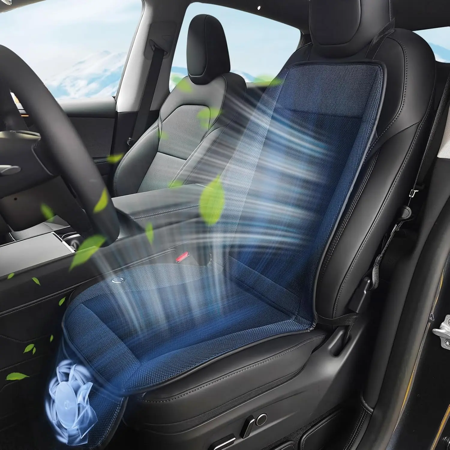 Cooling Car Seat Cushion, 12V-24V Ventilated Car Front Seat Pad with Powerful Fan, Breathable Mesh, 3-Speed Adjustable Airflow, Universal Fit for Cars, SUVs, Trucks, Vans