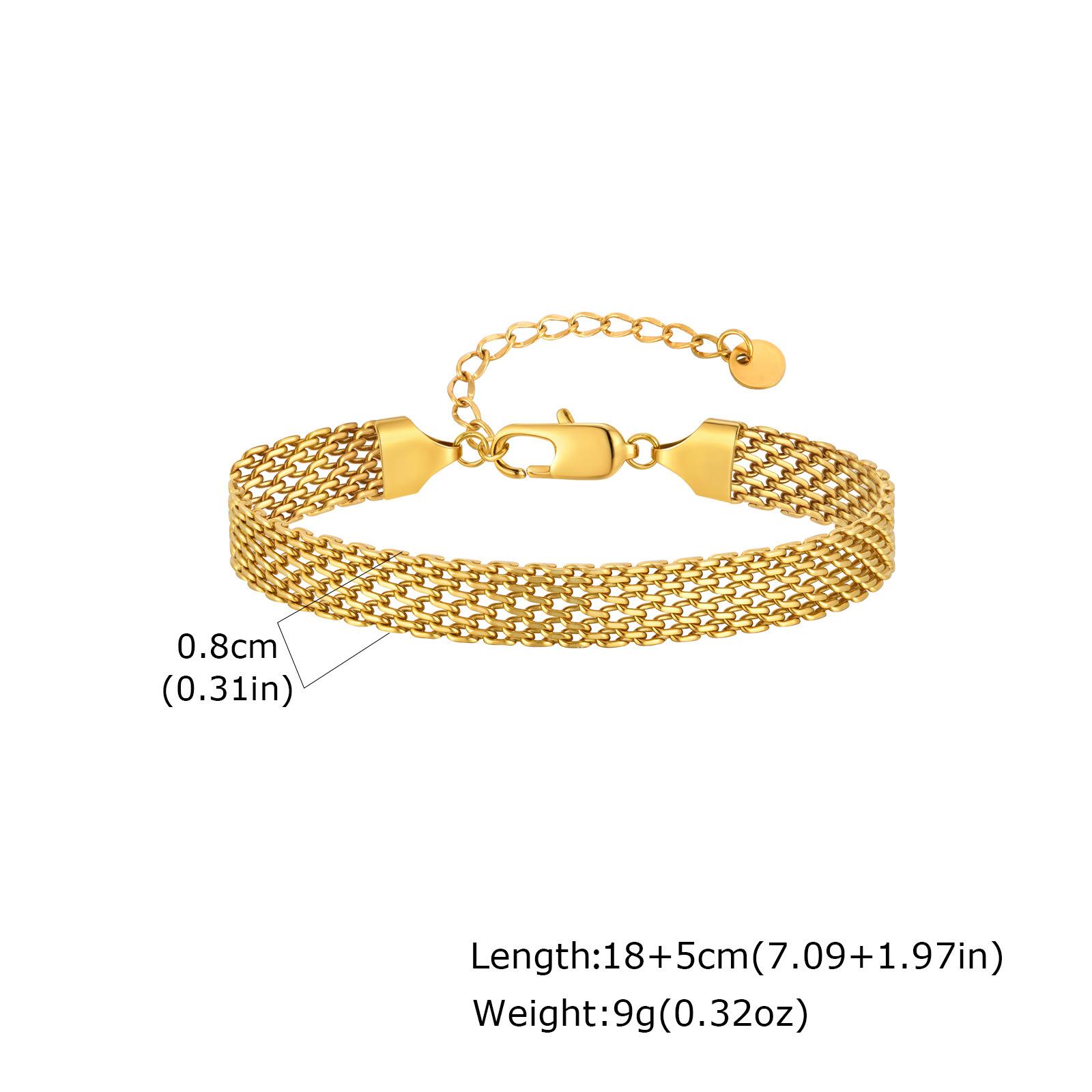 Waterproof Chunky Chain Bracelet for Women - 14K Gold Plated Trendy Adjustable Chain Bracelet - Lightweight Stainless Steel Jewelry | Gold Bracelet for Women, Mesh Bracelet Weaving Bracelet with Lobster Clasp, Elegant Fashion Jewelry Gift for Her