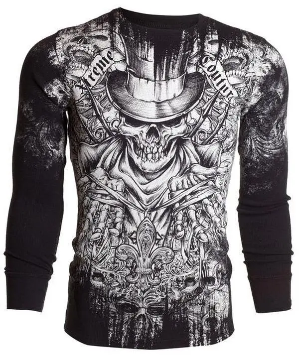 Xtreme Couture by Affliction Men's Casual Graphic Thermal Long-Sleeve Cotton Pullover Tops, Round Neck