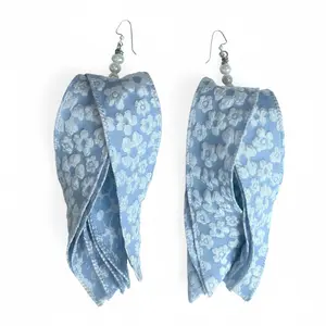 148 - Blue Floral Ribbon Earrings