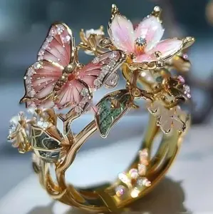 Women's Color Drip Open Ring, Adjustable Drip Glaze Butterfly Flower Statement Ring, European American Fashion Jewelry With Colorful Decoration, Open Band Stylish Accessory for Everyday Wear, Party Events And Engagement Gift Occasions