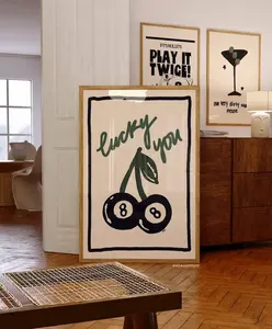 8 Ball Cherry Print Retro Wall Art Prints And Posters Lucky You Aesthetic Wall Decor Apartment Bar Cart Black And White Prints, Gift Poster