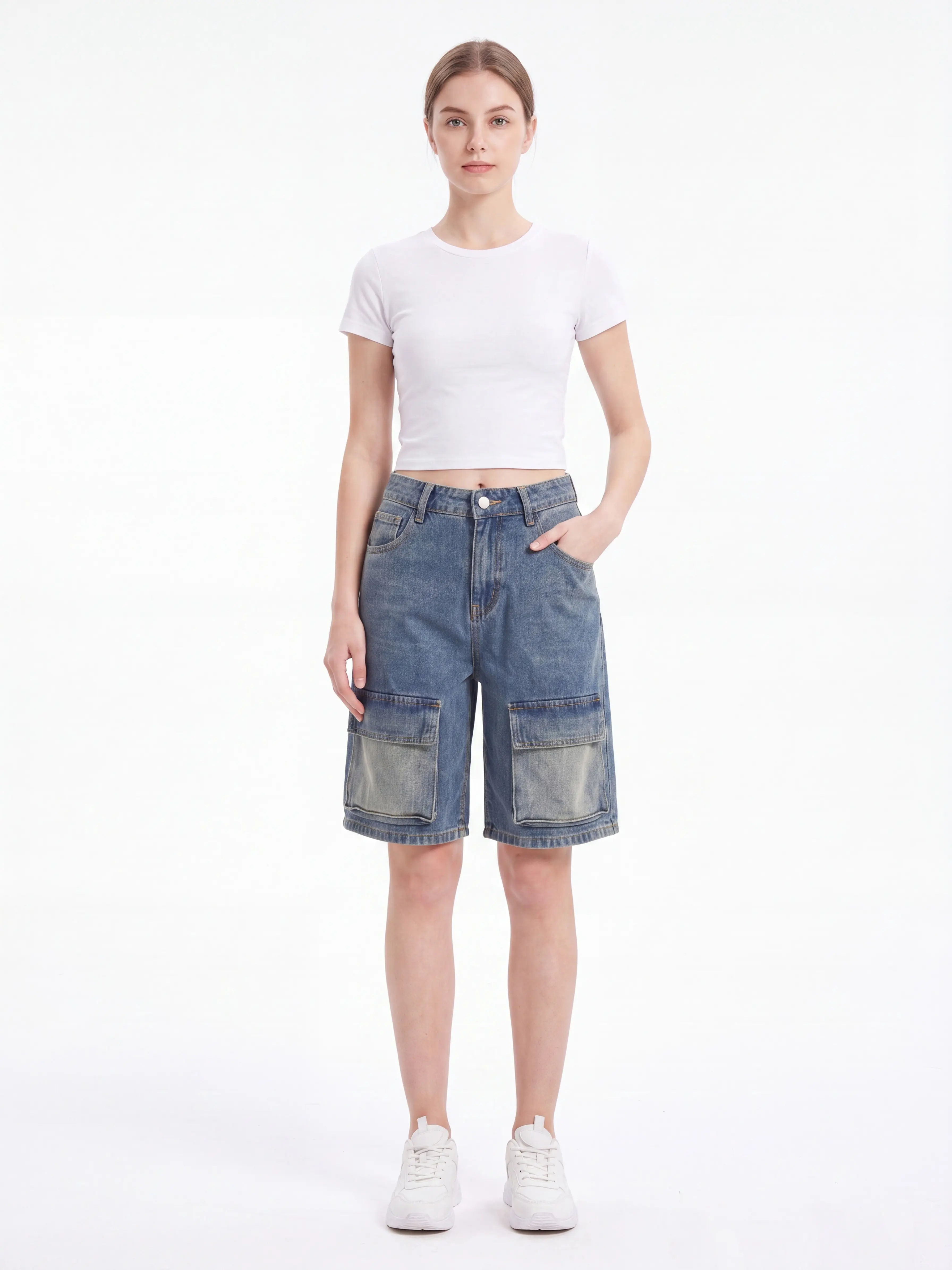 # medium wash denim# casual jorts short# vintage fit jeans# s pick# brxl new arrivals# vintage denim short