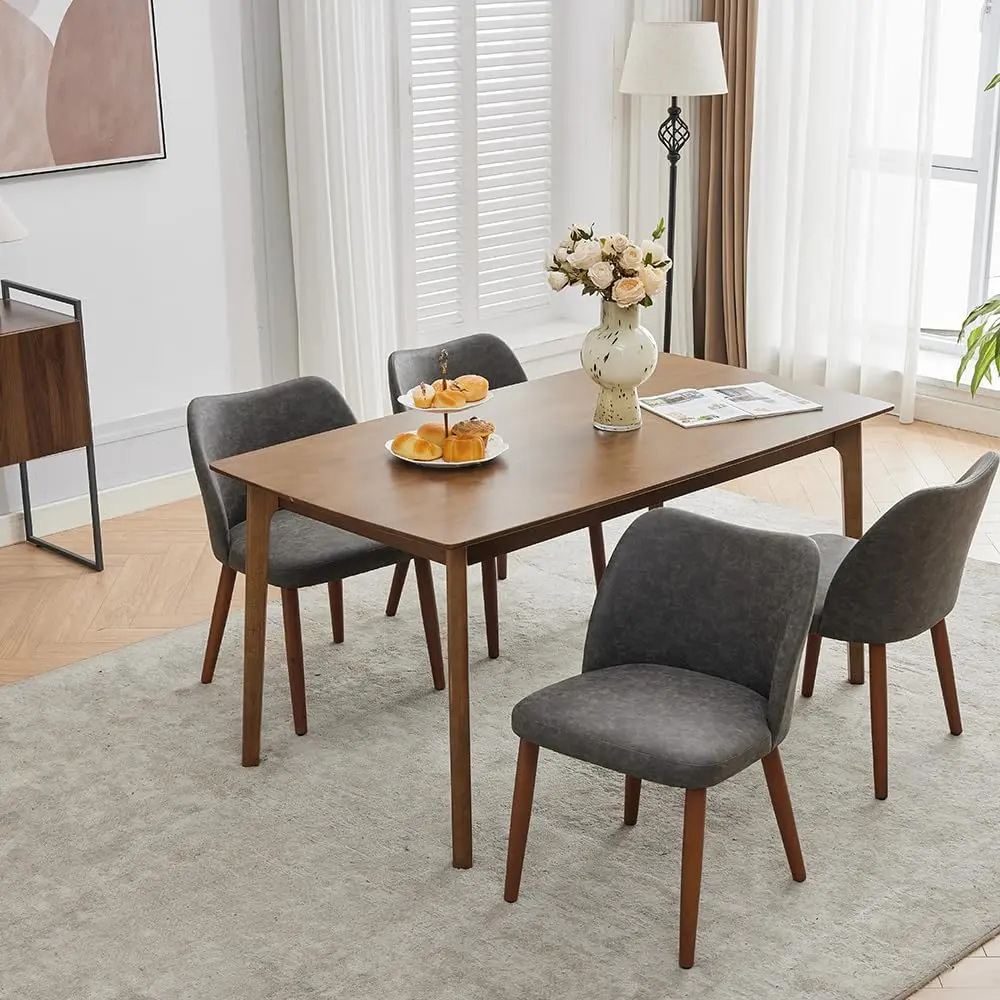 Garvee Leather Dining Chairs Set of 4 Upholstered PU Dining Chair with Wood Legs, Wing Backrest, Wooden Kitchen Chairs with Thick Cushions, Leveling Feet for Dining Room, Living Room, Dark Grey