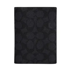 Coach Passport Case 11 Classic Print Coated Canvas Cardholder for Men and Women, Unisex Style in Black