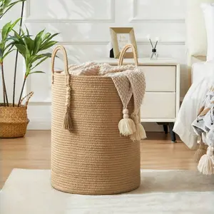 Large Foldable Laundry Basket with Handle, Hand Woven Storage Basket, Ideal for Living Room, Bedroom, Home, Clothing, Toy, Pillow, Blanket, Gift Storage, Laundry Basket Organizer