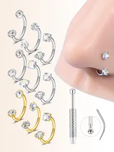 18G Horseshoe Nose Rings Studs 316L Surgical Steel Horse Shoe Nose Ring for Women Internally Threaded Half Cartilage Tragus Earring Hoops Double Gem Eyebrow Lip Helix Piercing Jewelry