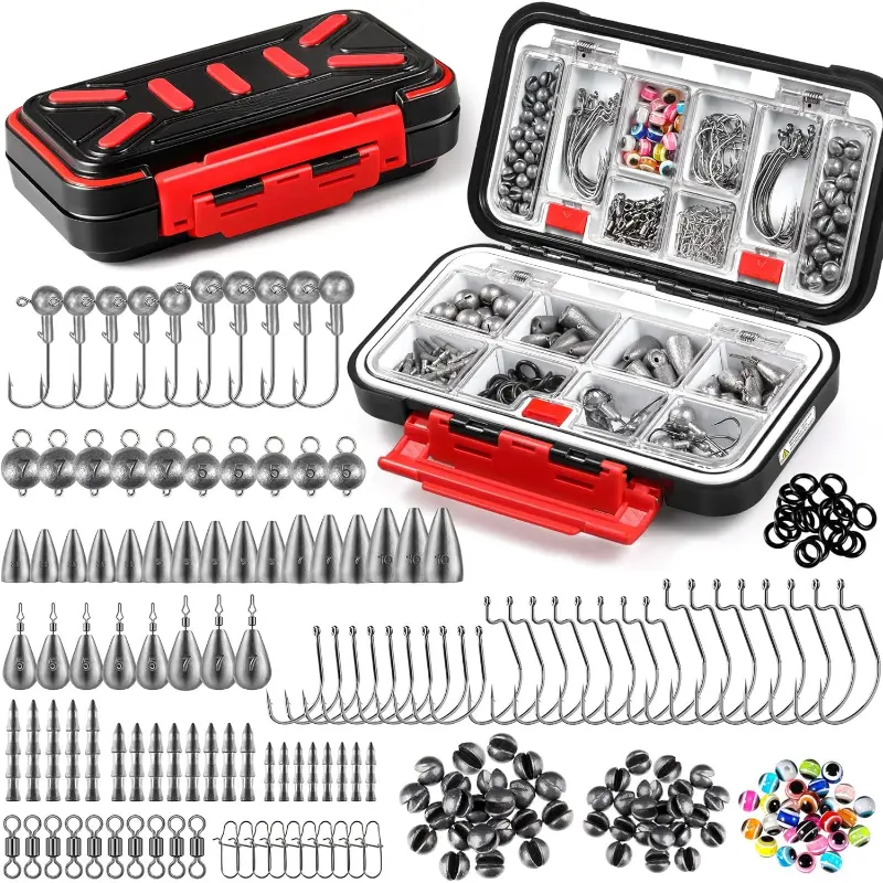 264pcs Organized Fishing Tackle Box Kit with Hooks, Sinkers, Swivels, Beads – Fishing Gear for Bass Trout, Organized Gear, Fishing Accessories, Complete Tackle Set