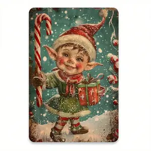 Vintage Style 8x12 Inch Christmas Elf Candy Tin Sign Durable Metal Wall Decor for Holiday Home Bar Cafe