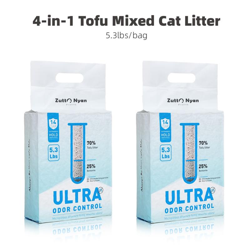 ZuttoNyan 4-in-1 Tofu Mixed Cat Litter,Odor Control,Fast Clumping,Dust Free,Low Tracking,Flushable