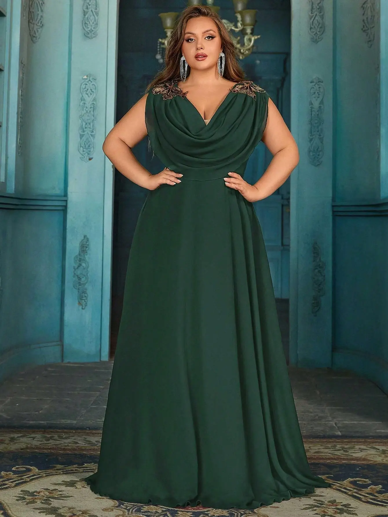 Plus Size Emerald Green Chiffon Bridesmaid Dress Drop Shoulder Cowl Neck Formal Evening Gown - TikTok Shop Plus Size Emerald Green Chiffon Bridesmaid Dress Drop Shoulder Cowl Neck Formal Evening Gown - TikTok Shop