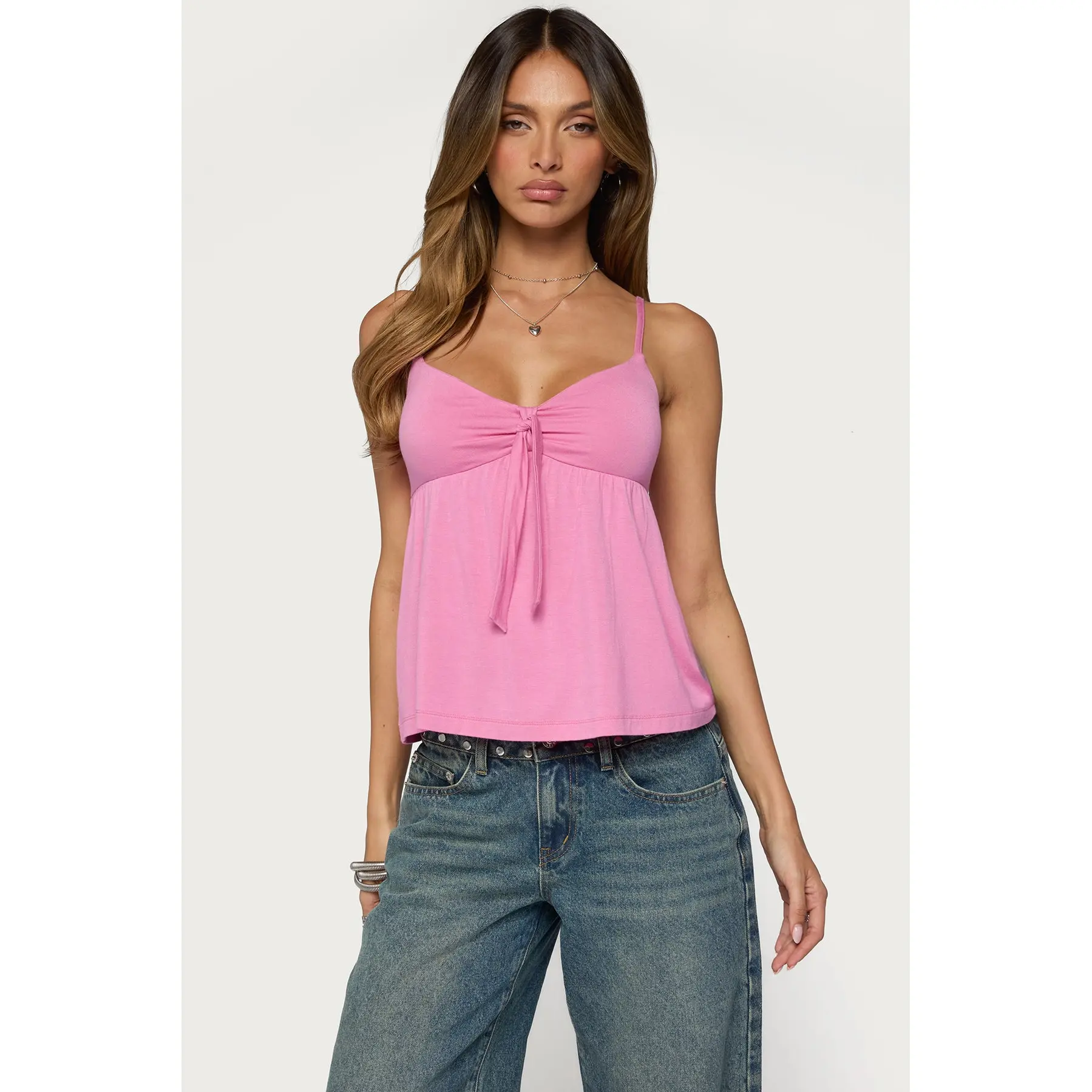 Michey Tie Front Babydoll Tank Top