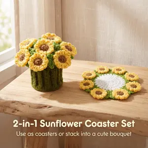 Handmade Crochet Sunflower Coaster Set | Stackable Tableware Flower Bouquet | Cute Aesthetic Home Decor & Gift